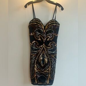 H&M Black Mini Dress with Gold and Silver Sequin Design